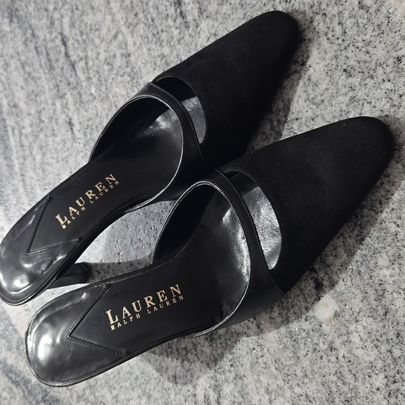 Lauren Ralph Lauren Shoes - Lauren Ralph Lauren Women's 5.5 Black Suede & Leather Kitten Heel Mules